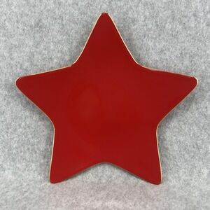 Williams Sonoma Red Star Dessert Plate Ceramic Christmas Gold Trim Dish Salad